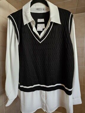 Kaily K Black Cable Knit Vest Fooler Blouse Size XL  NWT